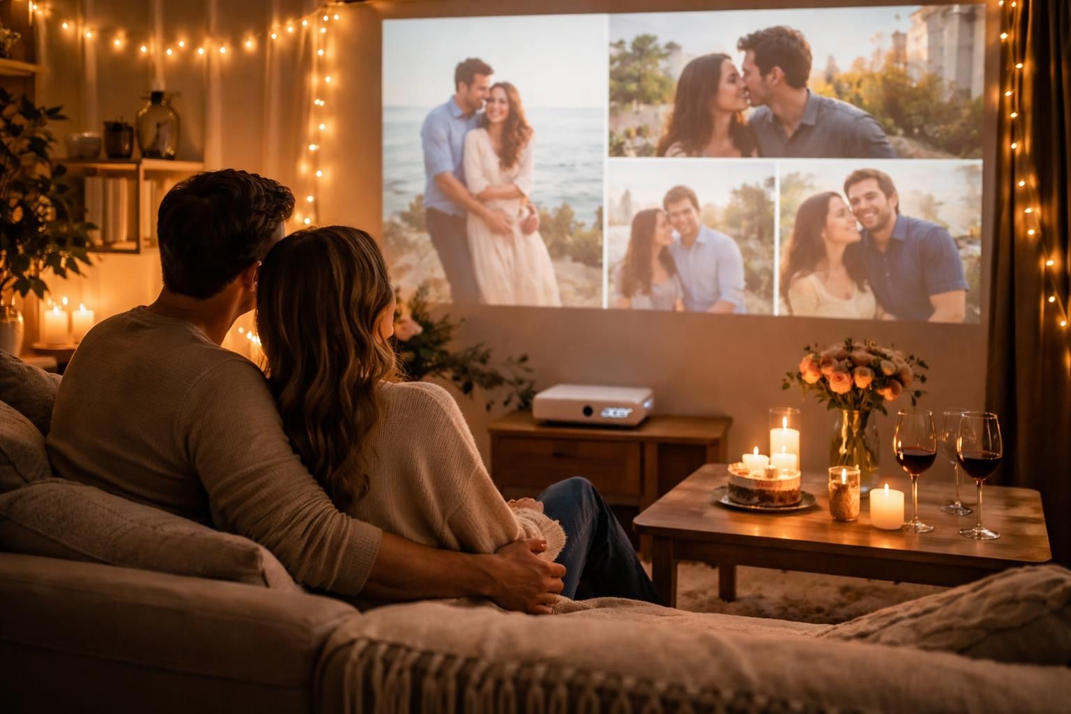 célébrez votre anniversaire de couple avec un diaporama de souvenirs inoubliables diffusé grâce au vidéoprojecteur acer pour une soirée romantique et mémorable.